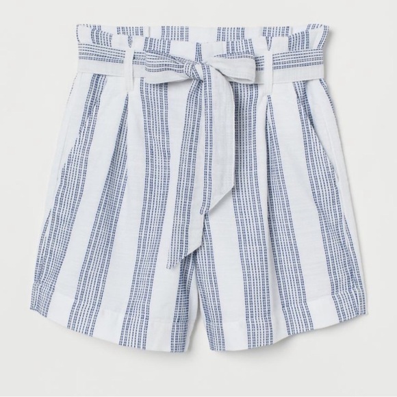H&M Paper-Bag Waist Cotton Stripe Shorts High Waist Summer Size 2 - Picture 1 of 10